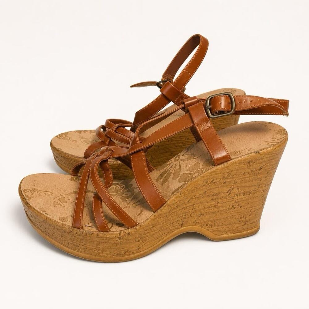 Apostrophe Vintage Brown Wedge High Heels Sandals 4” + Ankle Strap Women Size 10